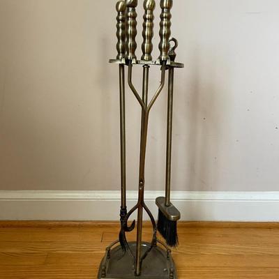 Vintage Brass and Wrought Iron Fireplace Tool Set