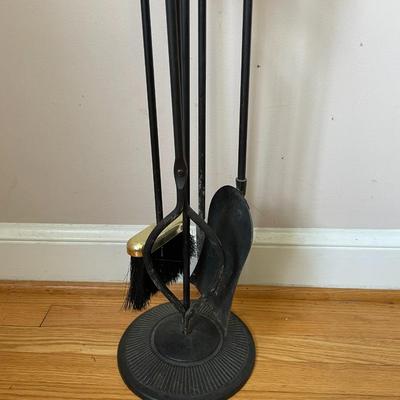 Vintage Brass and Wrought Iron Fireplace Tool Set