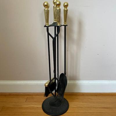 Vintage Brass and Wrought Iron Fireplace Tool Set