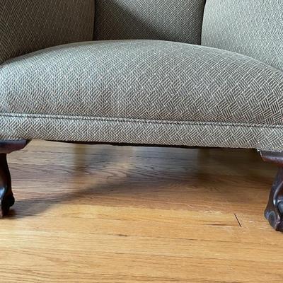 Vintage Chippendale Style Wingback Arm Chairs Ball And Claw Legs