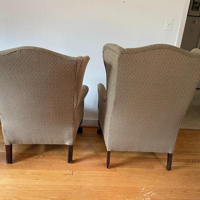 Vintage Chippendale Style Wingback Arm Chairs Ball And Claw Legs