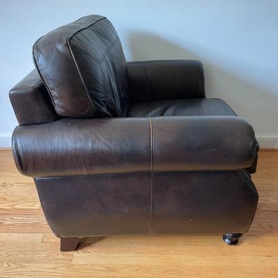Brown Leather Armchair and Ottoman