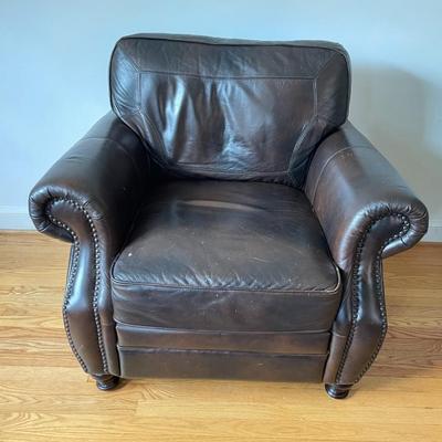 Brown Leather Armchair and Ottoman