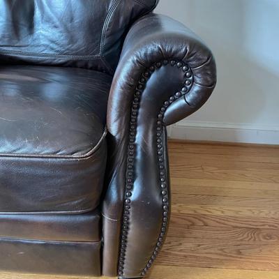 Brown Leather Armchair and Ottoman