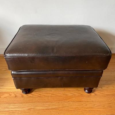 Brown Leather Armchair and Ottoman