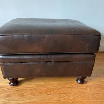 Brown Leather Armchair and Ottoman