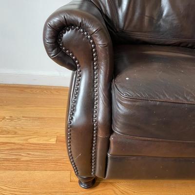 Brown Leather Armchair and Ottoman