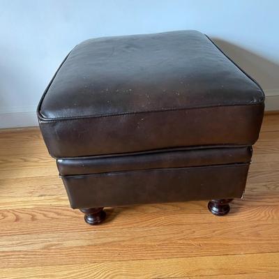 Brown Leather Armchair and Ottoman