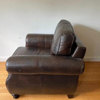 Brown Leather Armchair and Ottoman