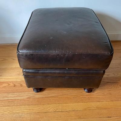 Brown Leather Armchair and Ottoman