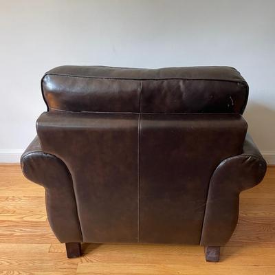 Brown Leather Armchair and Ottoman