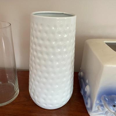 Lot of Assorted Glass and Ceramic Vases and accessories.