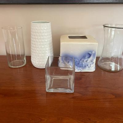 Lot of Assorted Glass and Ceramic Vases and accessories.