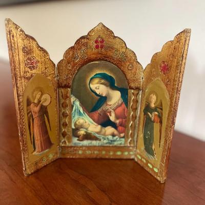 Vintage Triptych Florentine Madonna of the Chair gold leaf.