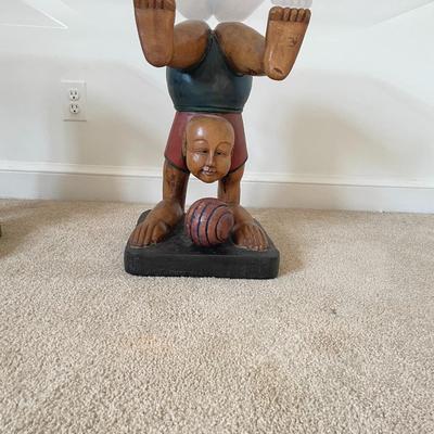 Pair of Thai Wooden Sculpture Side Table Base and Glass Top