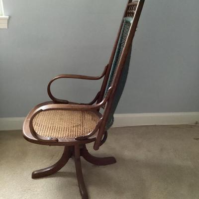 Antique Mid - Century Cane Back Swivel Office Chair.