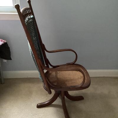Antique Mid - Century Cane Back Swivel Office Chair.