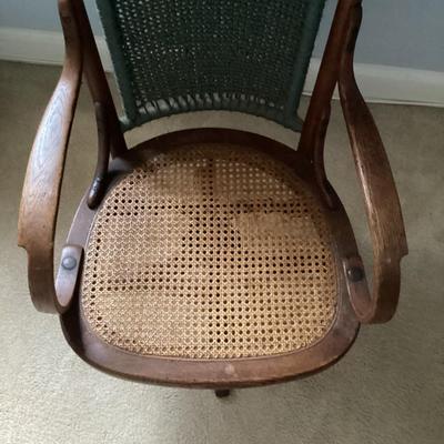 Antique Mid - Century Cane Back Swivel Office Chair.