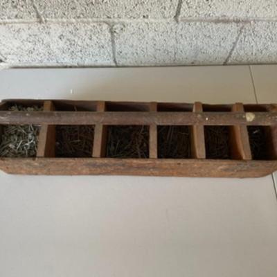 Vintage late 1800's Hand made Nail Case With Nails From the Same time Frame