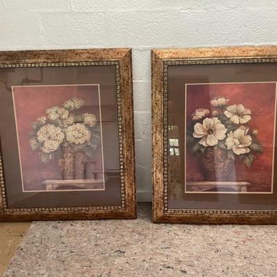 Pair of Flower prints in Golden Foil Frame . BY Pamela Gladding