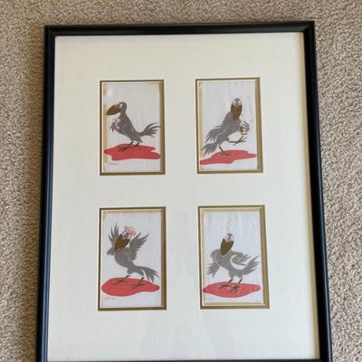 Vintage Constance Depler Set of 4 Cocktail Napkins. Framed