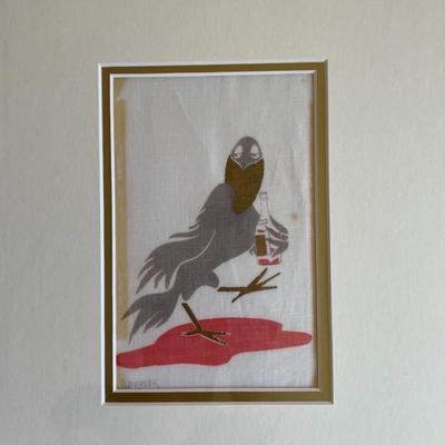 Vintage Constance Depler Set of 4 Cocktail Napkins. Framed