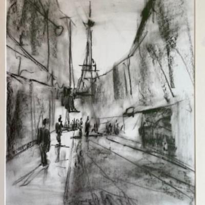 Framed Charcoal Art of The Eiffel Tower 