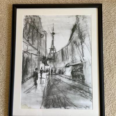 Framed Charcoal Art of The Eiffel Tower 