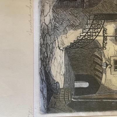 H. Leisch ( Austrian , 20Th C ) Color Etching on White Silk. PENCIL SIGNED ORIGINAL