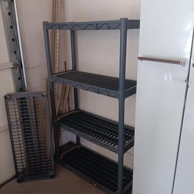 METAL STORAGE CABINET AND PLASTIC SHELF
