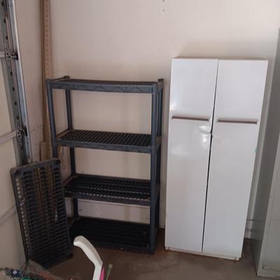 METAL STORAGE CABINET AND PLASTIC SHELF