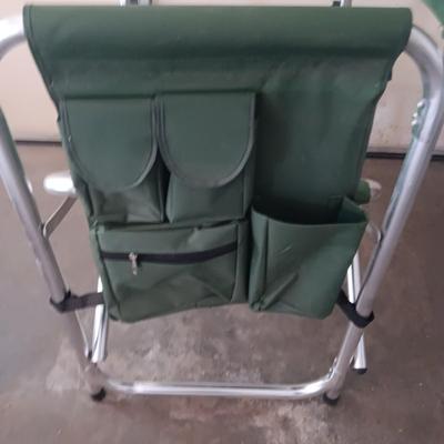 FOLDING CHAIR W/SIDE TABLE AND POCKET ORGANIZER PLUS METAL COOLER