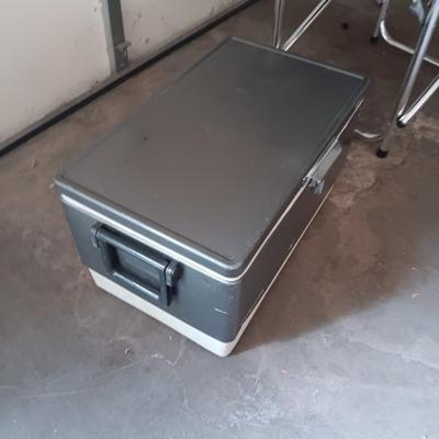 FOLDING CHAIR W/SIDE TABLE AND POCKET ORGANIZER PLUS METAL COOLER