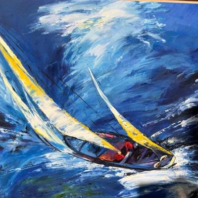 offset lithography Painting of a sail boat by LeRoy Newman