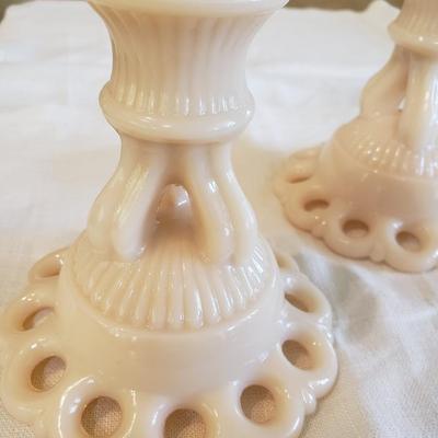 Vintage Westmoreland almond milk glass candlesticks