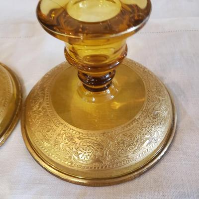 Amber Glass Candlesticks