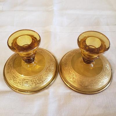 Amber Glass Candlesticks