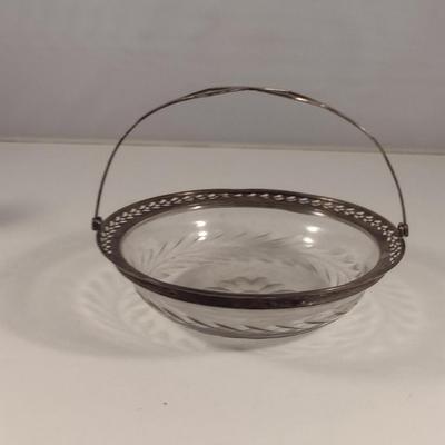Bottle with Silver Overlay and Glass Bowl with Metal Collar and Handle