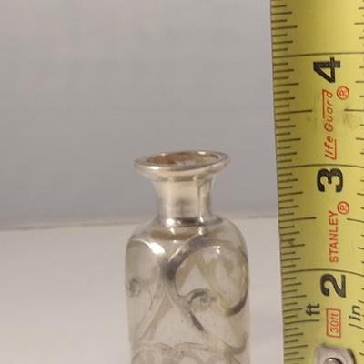 Bottle with Silver Overlay and Glass Bowl with Metal Collar and Handle