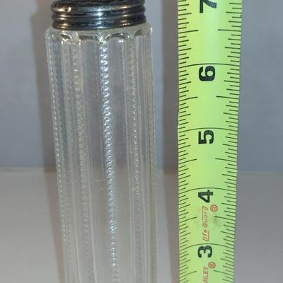 Antique Dresser Bottle/Hatpin Jar with Repousse Lid- Approx 7" Tall