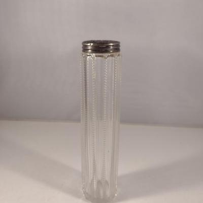 Antique Dresser Bottle/Hatpin Jar with Repousse Lid- Approx 7" Tall