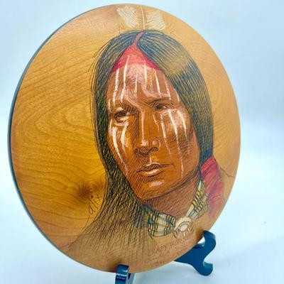 Vintage Crazy Horse Myrtlewood Hand Painted Indian