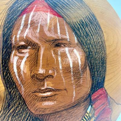 Vintage Crazy Horse Myrtlewood Hand Painted Indian