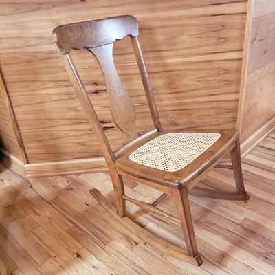 Two Wood and Cane Bottomed Rocking Chairs (LR-KD)
