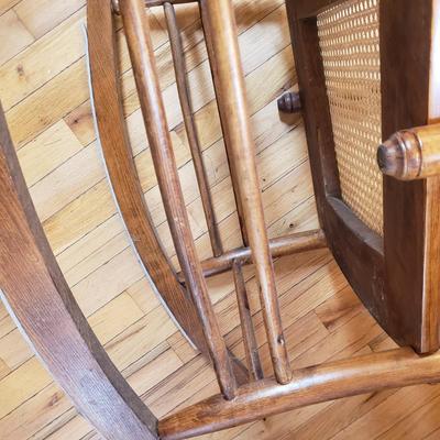 Two Wood and Cane Bottomed Rocking Chairs (LR-KD)