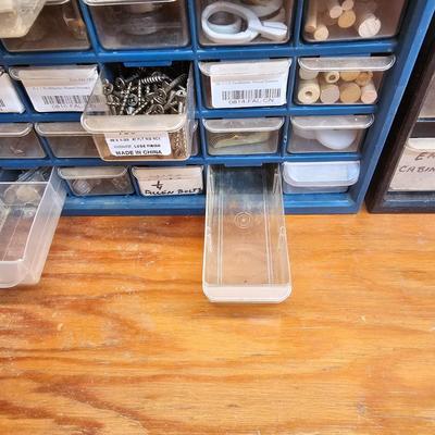Seven Plastic Storage Bins + Contents (WS-JS)
