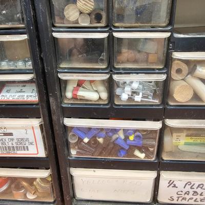 Seven Plastic Storage Bins + Contents (WS-JS)