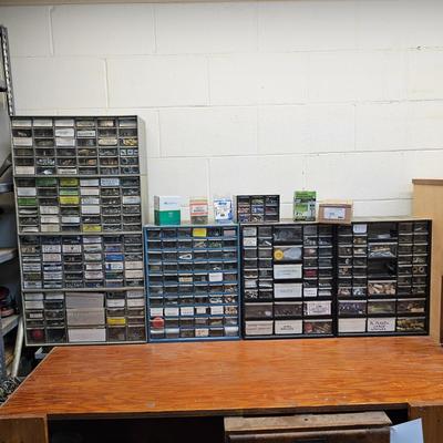 Seven Plastic Storage Bins + Contents (WS-JS)