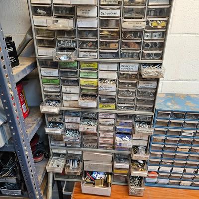 Seven Plastic Storage Bins + Contents (WS-JS)