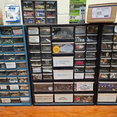 Seven Plastic Storage Bins + Contents (WS-JS)